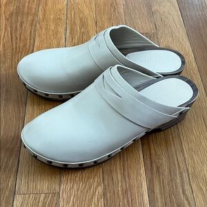 Ivory Leather Studded Clog Mules 8 38 EUC like-Hermes